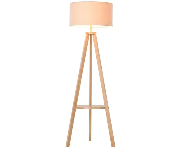 HOMCOM Lampa de Podea din Lemn cu Intrerupator de Pedala, Design Modern, pentru Living sau Dormitor, 154cm Inaltime | Aosom Romania