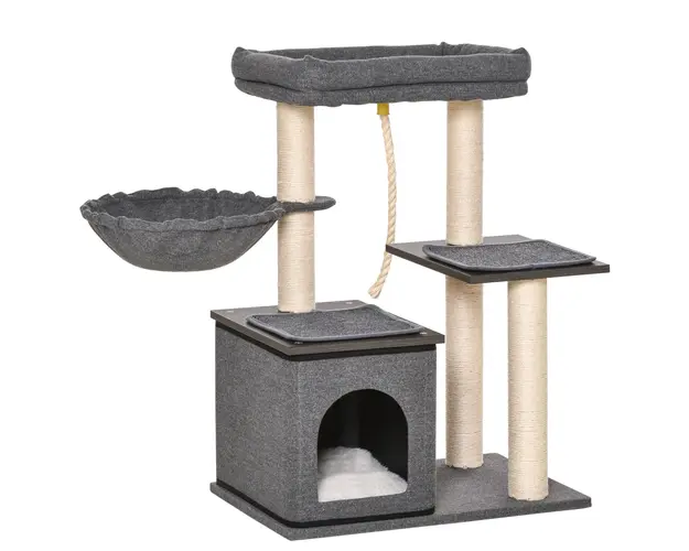 PawHut Stalp de Zgariat pentru Pisici, 83 cm, Cusca, Stalpi din Sisal, Gri | Aosom Romania