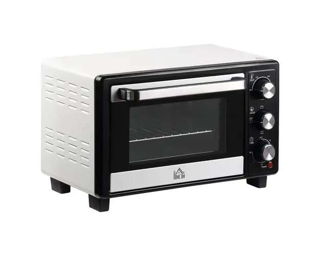 HOMCOM Cuptor Electric Ventilat cu Temperatura Reglabila, 3 Moduri de Coacere, Tava si Gratar, 44x32x28 cm, Alb | Aosom Romania
