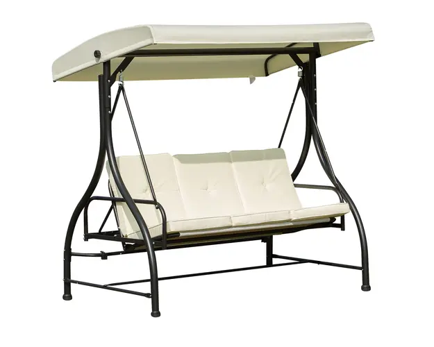 Outsunny Leagan Recliner de Gradina Terasa cu Acoperis Parasolar pentru 3 Persoane, 196 x 117 x 178cm Crem | Aosom Romania