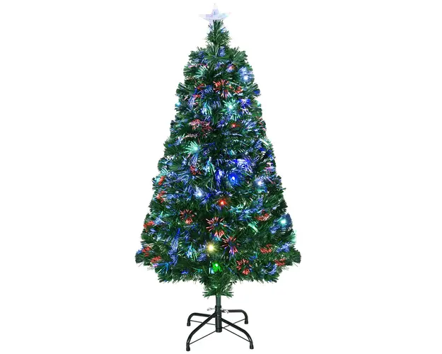 Brad artificial, pom de Craciun, brad verde cu 16 becuri LED, decoratiune de Craciun 120 cm HOMCOM | Aosom Romania