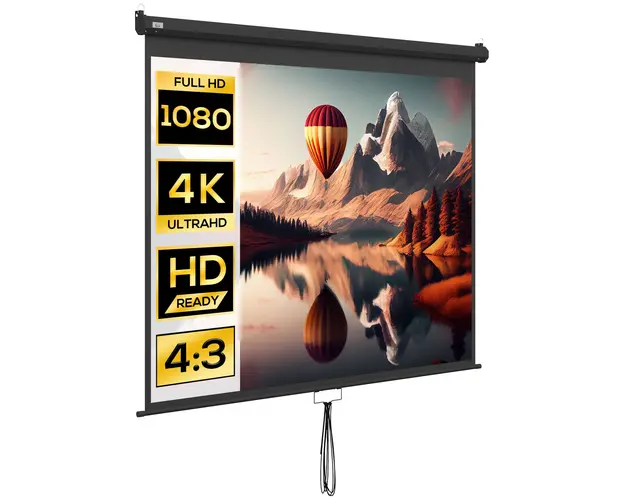 HOMCOM Ecran de Proiectie 100 Inch Reglabil, cu Montare pe Tavan si Perete, Panza pentru Proiector, 203x152 cm, Negru | Aosom Romania