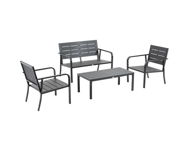 Outsunny Set Mobilier de Gradina 4 Piese, Lamele din Plastic, Culoare Cafea | Aosom Romania