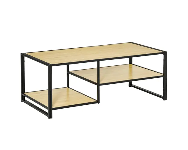 Masuta de Cafea Stil Industrial cu 3 Etajere, Masuta de Sufragerie Joasa din Lemn si Otel, Stejar 120x60x46cm HOMCOM | Aosom Romania