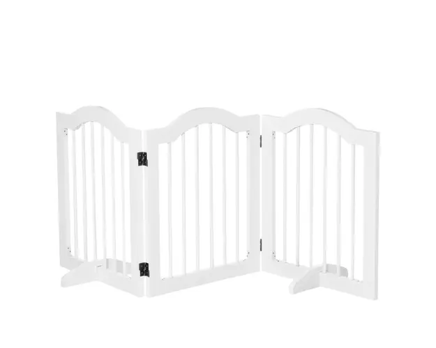 PawHut Gard Pliabil din Lemn pentru Caini, Design cu 3 Sectiuni, 154.5x29.5x61 cm, Alb | Aosom Romania