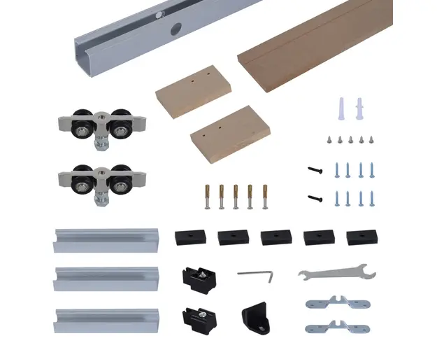 HOMCOM sina cu set de accesorii pentru usi glisante din lemn rustic | Aosom Romania