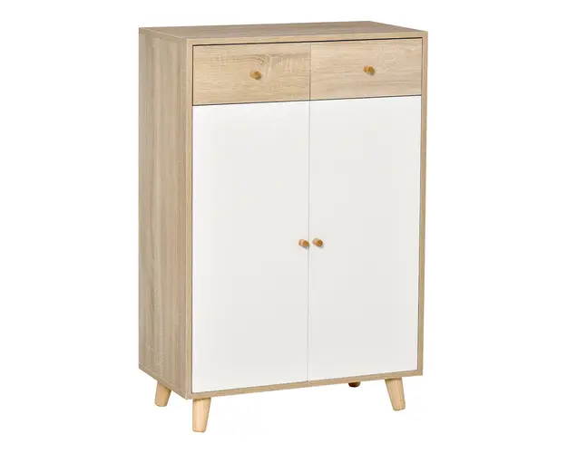 Dulap Pantofi HOMCOM cu 4 Rafturi si 2 Sertare, Capacitate 12 Perechi, 68x35x102.5 cm, Design Modern, Lemn Alb | Aosom Romania
