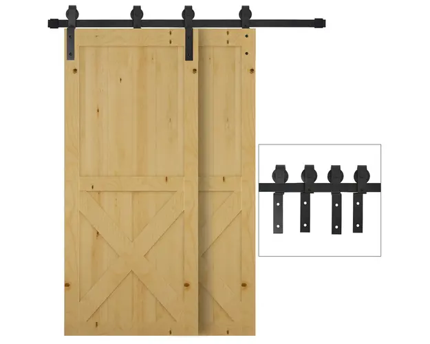 HOMCOM Kit de Feronerie din Otel Carbon 6.6FT pentru Usi Glisante de Dulap Hambar, Sistem de Sine pentru Usa Dubla cu Role
