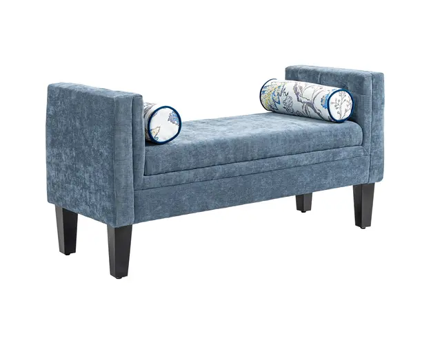 HOMCOM Banca Capitonata pentru Dormitor cu Brate, 2 Perne Cilindrice si Picioare din Lemn, 115,5x45x56 cm, Gri | Aosom Romania
