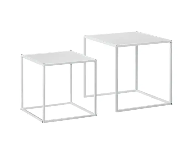 HOMCOM Set Masute Cafea Patrate Stivuibile, Otel, Design Modern pentru Living, Alb | Aosom Romania