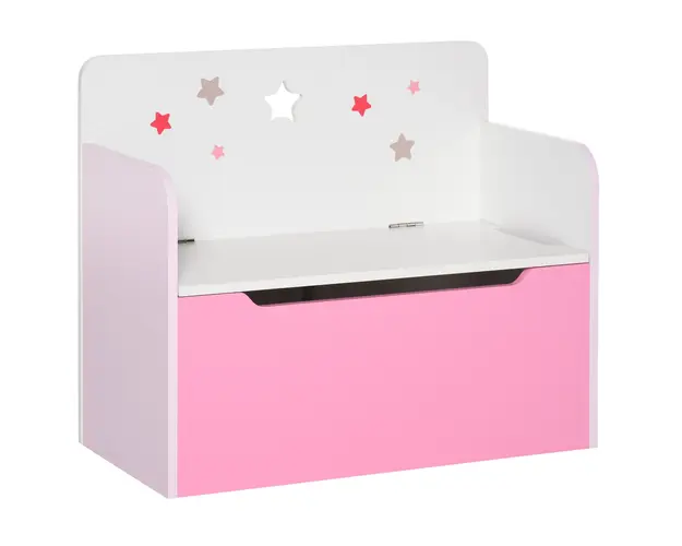 HOMCOM Banca Depozitare Jucarii 2 in 1 din Lemn, Lada de Depozitare cu Spatar pentru Copii de 3-6 Ani, 60x30x50 cm, Roz | Aosom Romania