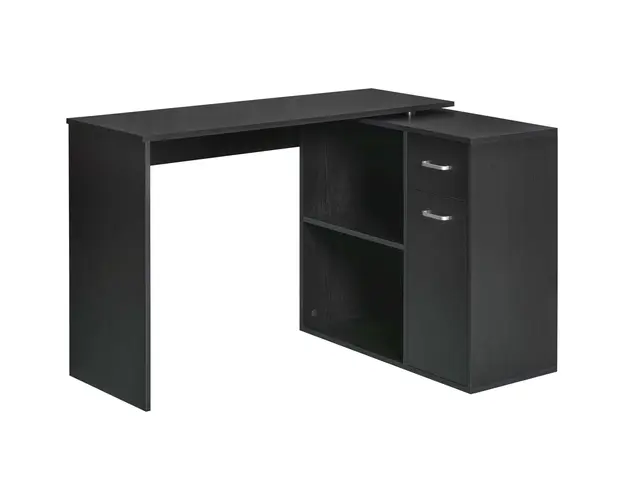 HOMCOM Birou de Colt pentru Studiu cu 2 Sertare si 2 Rafturi, Birou Modern din Lemn, 117x82x74 cm, Negru | Aosom Romania