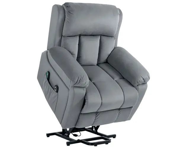HOMCOM Scaun Electric cu Masaj prin Vibratii si Caldura, Scaun din Piele pentru Varstnici cu Telecomanda si Buzunar Lateral, 90x95x103 cm, Gri