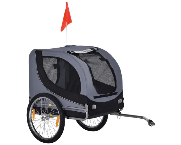PawHut Remorca Bicicleta pentru Caini Talie Medie cu Ferestre Laterale si Steag , Remorca pentru Bicicleta din Otel | Aosom Romania