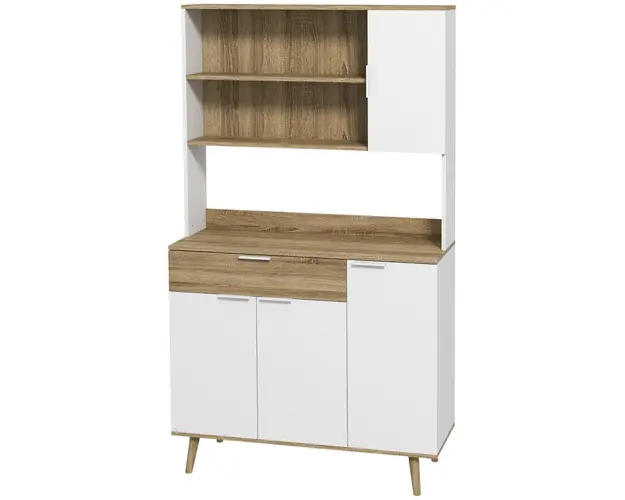 HOMCOM Dulap de Depozitare Inalt de 180cm cu Rafturi de Depozitare, in Stil Modern cu Usi si Sertare pentru Camera de Zi, Alb