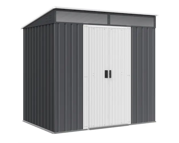 Outsunny Magazie 6,5 x 4 FT din metal galvanizat cu fundatie pentru gradina, Depozit cu incuietoare pentru unelte, Gri