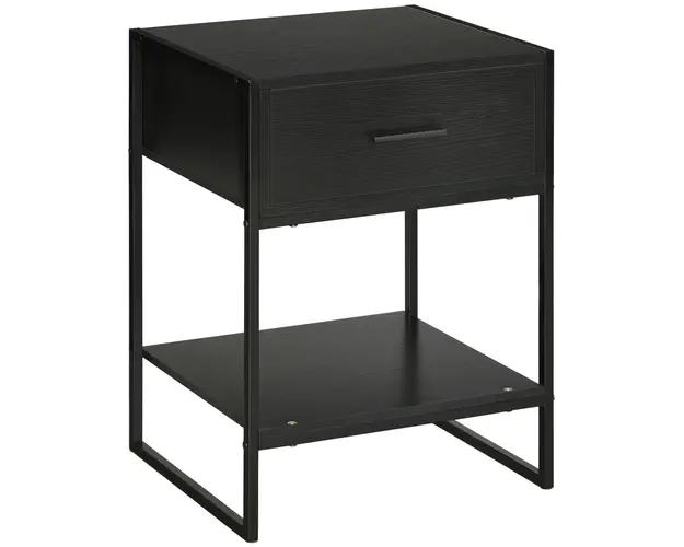 HOMCOM Noptiera Moderna cu Raft si Sertar, Dulap de Depozitare pentru Dormitor, Design Elegant, Alb | Aosom Romania