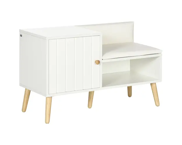 HOMCOM Banca Dulap pentru Pantofi cu Scaun Captusit, Raft Deschis si Dulapior, 80x33x49 cm, Alb | Aosom Romania