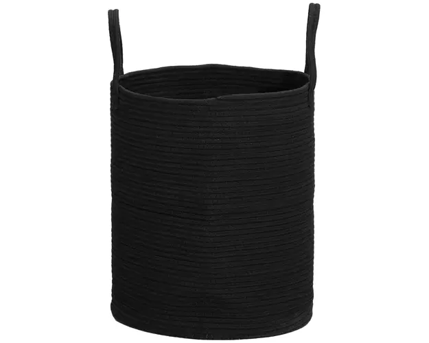 HOMCOM Cos pentru Rufe de 36L, Portabil si Pliabil cu Manere, Cos de Rufe din Bumbac Natural, Ø38x45 cm, Negru | Aosom Romania