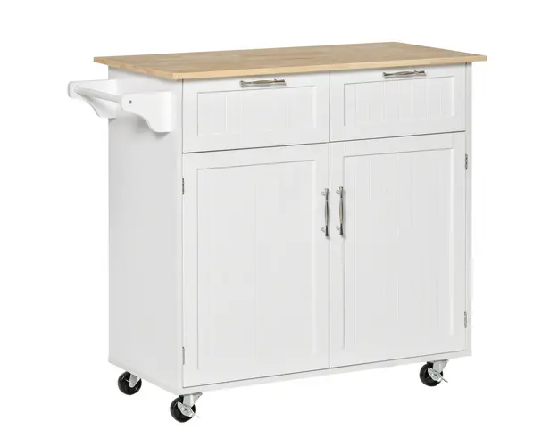 HOMCOM Carucior Bucatarie Multifunctional cu 2 Sertare, Dulap si 4 Roti, Spatiu Depozitare Generos, 104x46x91cm, Alb | Aosom Romania
