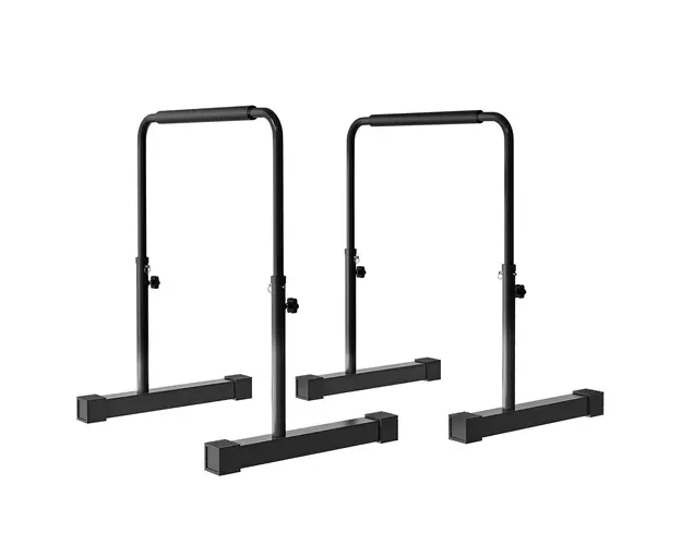 SPORTNOW Set 2 Bare pentru Dips Reglabile pe 4 Inaltimi cu Manere Antiderapante, 70x50x80-105 cm, Negru | Aosom Romania