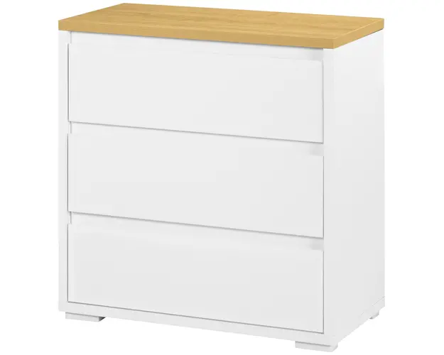 HOMCOM Comoda Depozitare, 3 Sertare, Mobilier Dormitor/Camera de Zi, Alb/Lemn Natural | Aosom Romania