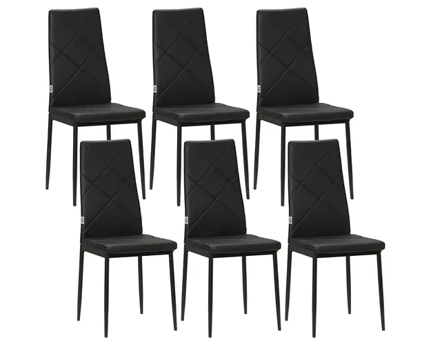 HOMCOM Set 6 Scaune de Sufragerie Tapitate cu Spatar Inalt, Talpi Antiderapante si Picioare din Otel, 41x50x97 cm, Negru | Aosom Romania