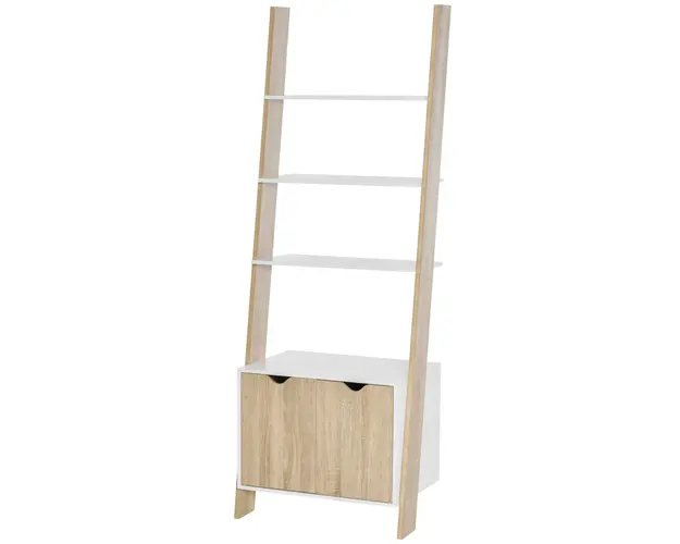 Biblioteca tip scara cu 3 Rafturi si Dulap, Raft Modern Stil Nordic din Lemn, 60x40x171cm, Stejar si Alb HOMCOM | Aosom Romania