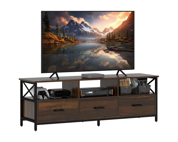 HOMCOM Dulap TV 65" in Stil Industrial cu 3 Sertare si 3 Rafturi Deschise, Dulap TV din Lemn, 147x40x50 cm, Negru | Aosom Romania