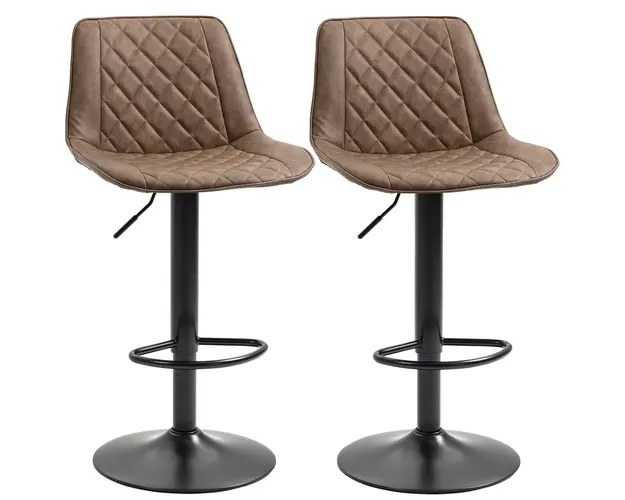 HOMCOM Set de 2 Scaune Inalte de Bar cu Inaltime Reglabila, Rotative cu Baza din Otel, 46,5x51x86-106 cm, Maro Inchis | Aosom Romania