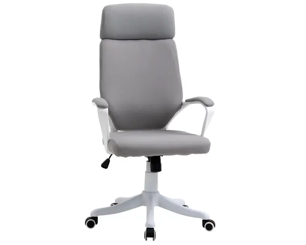 Scaun de Birou Pivotant cu Tetiera, Inaltime Reglabila, Functie de Balansoar, ridicare pneumatica 63x65x113-123cm, Gri Deschis Vinsetto | Aosom RO