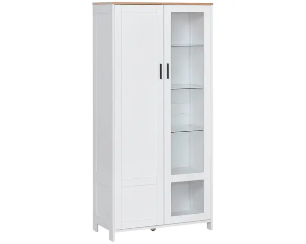 HOMCOM Bufet Modern 2 Usi 7 Rafturi Design Anti-Rasturnare Lemn Sticla 76x36x160cm Alb | Aosom Romania