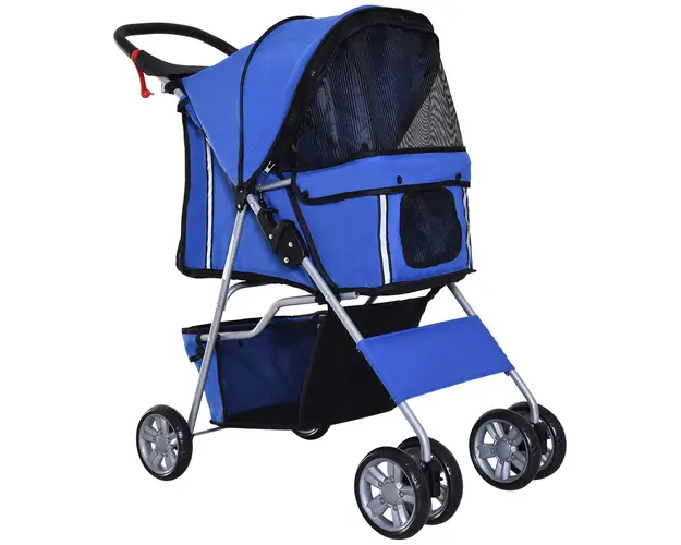 PawHut Carucior Pliabil pentru Animale de Companie, Usor de Transportat, Albastru, 75x45x97cm | Aosom Romania