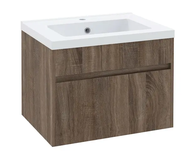 Kleankin Dulap cu Chiuveta Suspendat cu Montare pe Perete, Sertar si Sistem de Inchidere cu Amortizare, 60x45,5x45 cm, Maro | Aosom Romania