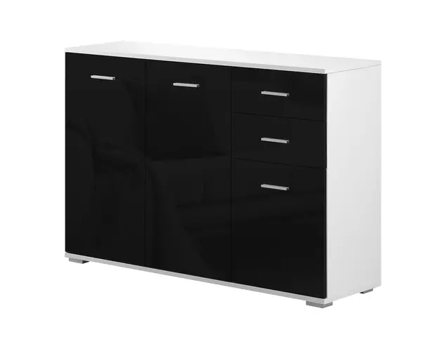 HOMCOM Consola Multiuz, Dulap cu Usi si Sertare, Design Lucios, Negru | Aosom Romania