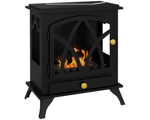 HOMCOM Semineu cu Bioetanol de Podea cu Arzator de 1.2L si Durata de 3 Ore, Biosemineu din Otel cu Acoperire de 25㎡, 45x28x54cm, Negru