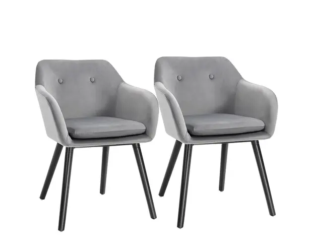 HOMCOM Set 2 Scaune cu Cotiere, Tapitate cu Catifea si Picioare din Lemn, 54x56x75 cm, Gri | Aosom Romania