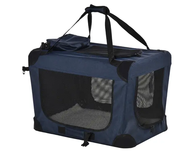 Geanta pentru caini mici cu 3 intrari si perna PawHut, Oxford si metal, albastru 70x51x50 cm | AOSOM RO