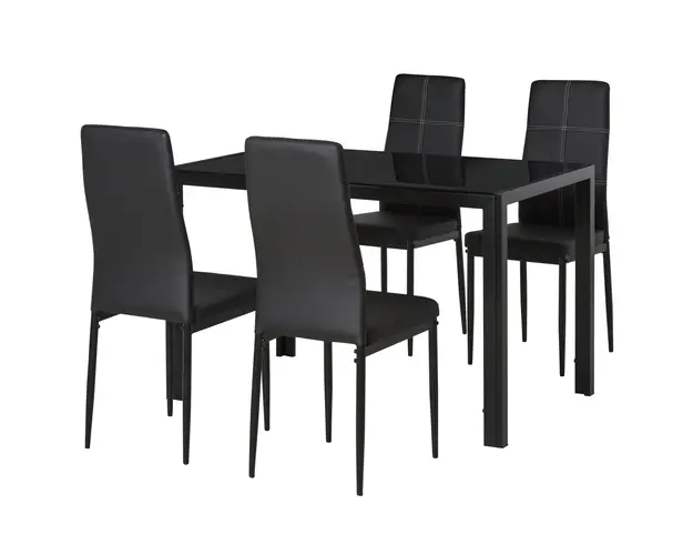 Homcom Set Masa de Luat Masa cu 4 Scaune Tapitate, Design Modern pentru Sala de Mese, Metal Sticla PU, Negru | Aosom Romania