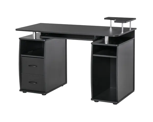 HOMCOM Masa de Birou Moderna cu Suport pentru Computer cu Sertare, Polita Extensibila si Suport pentru Tastatura, 120x55x85cm, Negru | Aosom Romania