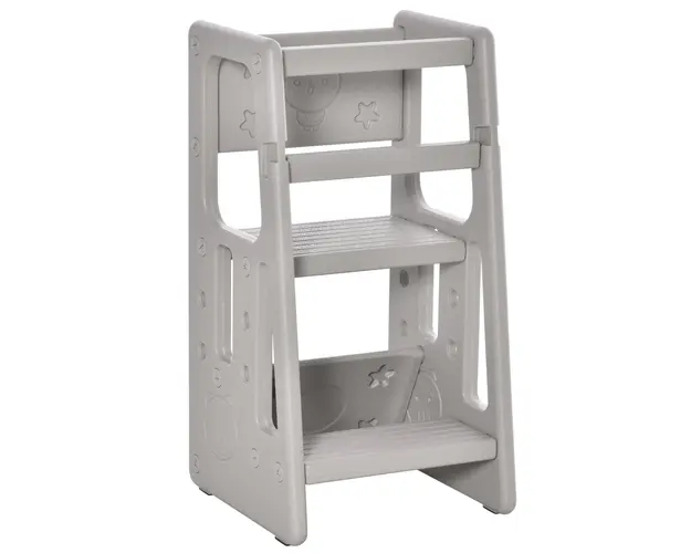 Turn de invatare Montessori, Inaltime Reglabila 3 Niveluri, HDPE non-toxic si inodor, 47x47x90cm, Gri HOMCOM | Aosom Romania