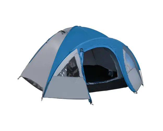 Outsunny Cort de Camping pentru 4 Persoane, cu Spatiu de Depozitare, Albastru, 3x2.50x1.30m | Aosom Romania