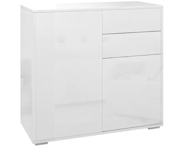 HOMCOM Comoda Eleganta cu Deschidere Touch, 2 Dulapuri si 2 Sertare, pentru Living si Dormitor, 79x36x74cm, Alb Lucios | Aosom Romania