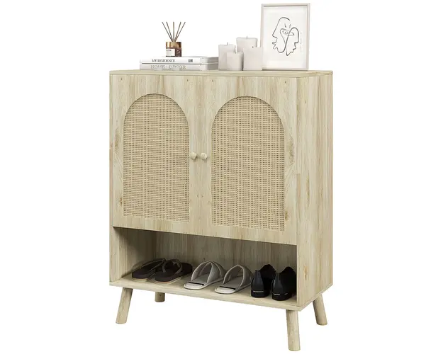 HOMCOM Dulap de depozitare Boho cu usi decorative din ratan | Aosom Romania