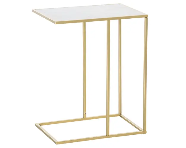 Outsunny Masa Laterala de Terasa cu Blat cu Imitatie de Marmura, Masuta de Cafea, 48x30,5x61 cm, Alb | Aosom Romania