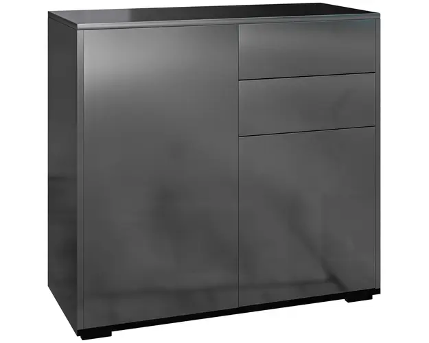 HOMCOM Comoda Moderna pentru Living cu 2 Dulapuri si 2 Sertare, Sistem Deschidere Prin Apasare, 79x36x74cm, Negru Lucios | Aosom Romania