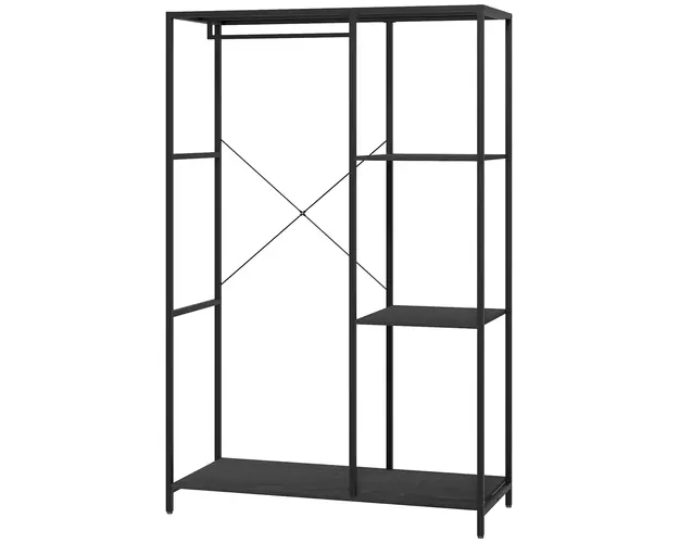 HOMCOM Suport pentru Haine cu Spatiu de Depozitare Pantofi si Balustrada, Suport 2-in-1 pentru Hol, 110x45x169.5 cm, Negru | Aosom Romania