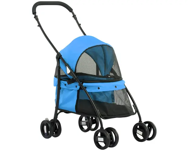 PawHut Carucior Pliabil pentru Cainii Tai, Plafon Reglabil, Geanta si Roti, Albastru, 82x47x97cm | Aosom Romania