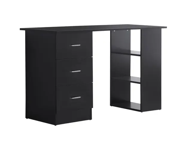 HOMCOM Birou de Calculator Modern, Masa de Lucru cu 3 Sertare si Raft pentru Depozitare, Design Elegant, Negru | Aosom Romania