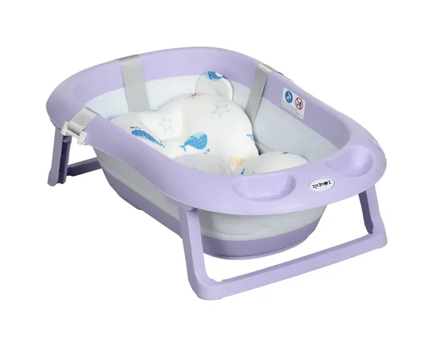 ZONEKIZ Cadita Pliabila pentru Copii 0-6 Ani cu Perna si Organizatoare, 83x48x23.5cm, Violet/Alb | Aosom Romania